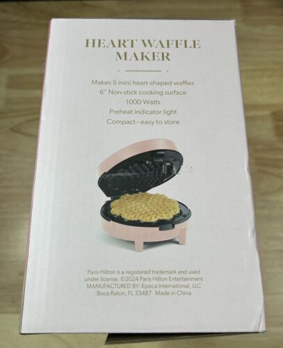 NEW in Box Paris Hilton Heart Shaped Pink Waffle Iron “That’s Hot” Nonstick 💞 - Picture 3 of 6