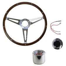 CJ Classic Trucks Steering Wheel Kit 15" 6-Bolt Slotted/ Smooth Cap Woodgrain...