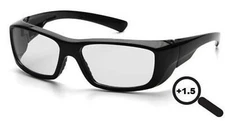 BLACK CLEAR Magnifying Protective Reading Safety Glasses FULL READERS +1.5 Z87+