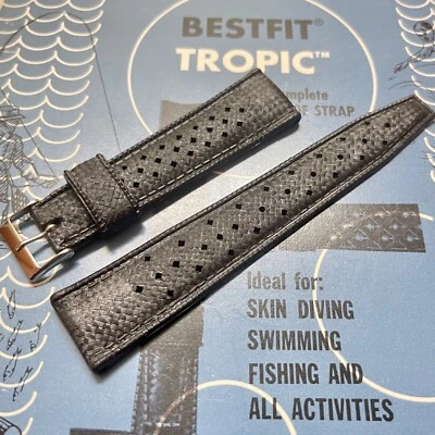 15 Sold! 1960s NOS original dive Tropic Swiss divers watch band 22mm soft rubber - Photo 1/4