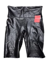 SPANX Sara Blakely ASSETS Womens Faux Leather Slimming Bike Shorts Black Small
