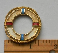 Nautical Brooch / Pin 1.5" x 1.5" Gold-Tone Maritine Rescue Ring - 21