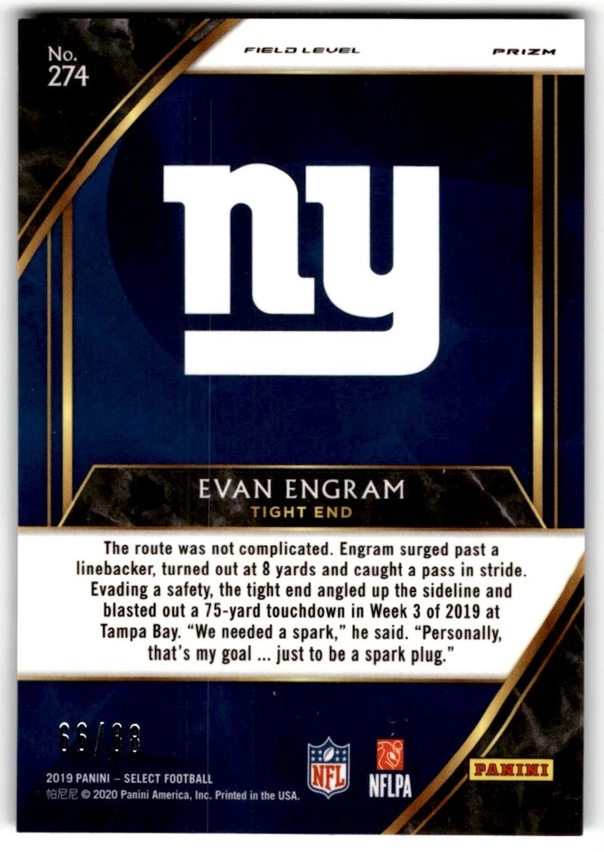 2019 Panini Select Evan Engram /99 #274 New York Giants - Image 2 of 2