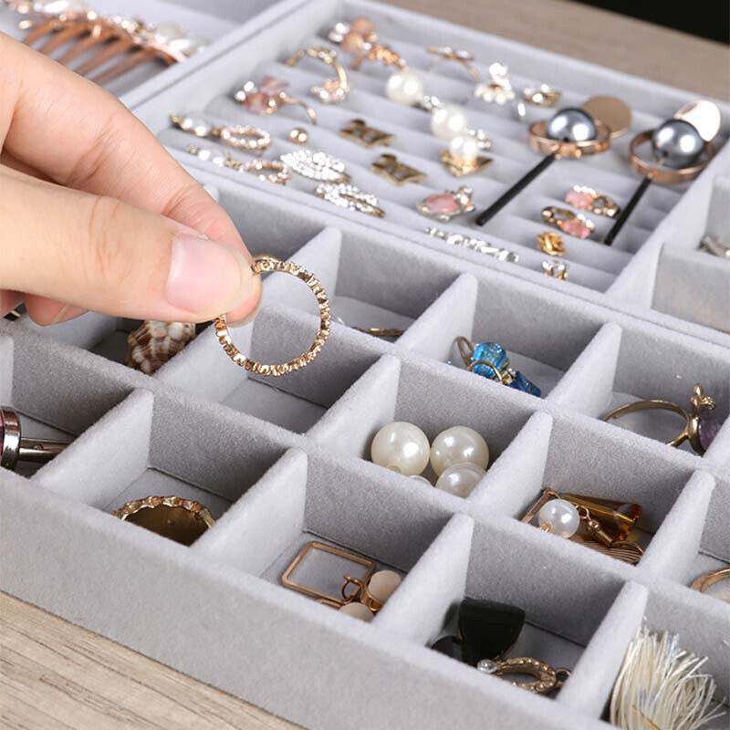 Velvet Earrings Rings Bracelet Tray Jewelry Display Drawer Organizer  Storage Box
