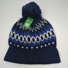 Gap Fair Isle Knit Pom-Pom Beanie Hat, Blue, Polyester