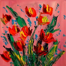 TULIPS  ABSTRACT ARTWORK DECO canvas painting  Original Oil Painting B7WR8