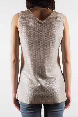 Chanel 09P Women's Beige Metallic Cotton Linen Knit Tank Top Size