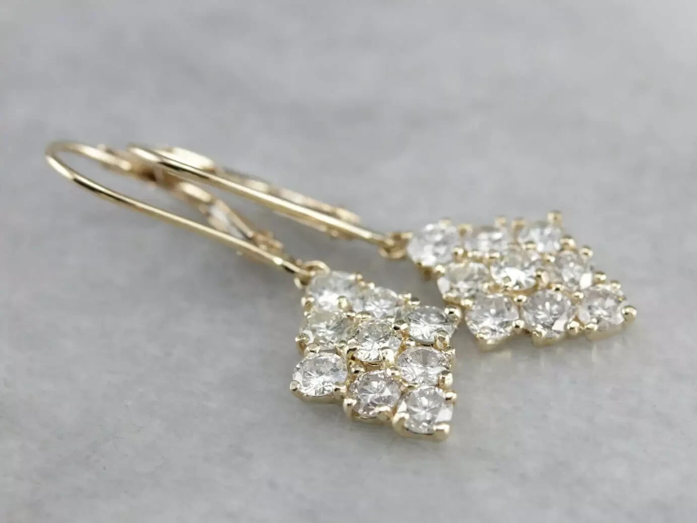 2 Ct Round Moissanite Dangle Earrings in 14k Yellow Gold