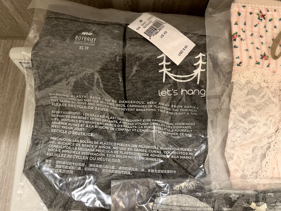 NEW Aerie 5pc Boyshort Panties- Stripes and Lace and Gray- Women’s Size XS - Image 2 of 4