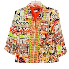 City Girl Nancy Bolen Multicolor Art Graphic Full Zipper Blazer Jacket Sz S