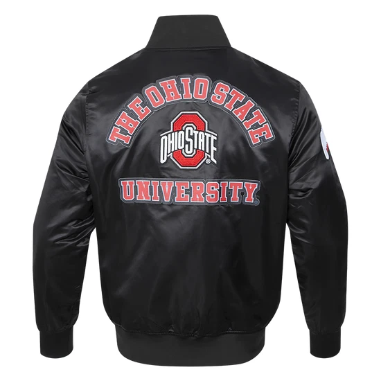 Chaqueta Universitaria Letterman Clásica Universidad Estatal de Ohio Negra Satén Foto 2 de 4