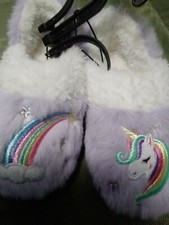 Girls Size 9-10 Slippers Rainbow Unicorn Brand New Tags Purple Thick Soft