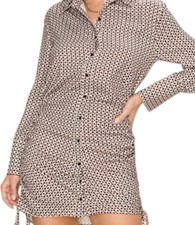 Brown Geometric Print Shirt Dress