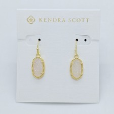New Kendra Scott Lee Gold Drop Earrings In White Iridescent Drusy