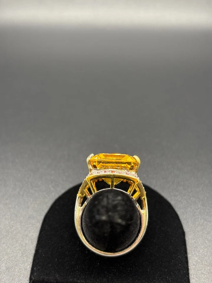 Anillo masivo de 27,49 quilates citrino y zafiro naranja plata 925 24K GP - Certificado Foto 4 de 4