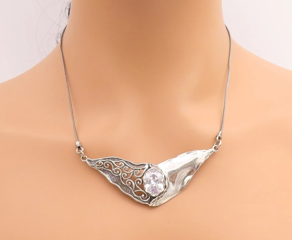 Colar vintage de prata esterlina 925 SHABLOOL ISRAEL facetado corrente topázio NE4641 - Imagem 3 de 4