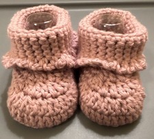 Handmade Dusty Rose Crochet Baby Booties Yarn Slip On Unisex Newborn Baby Shower