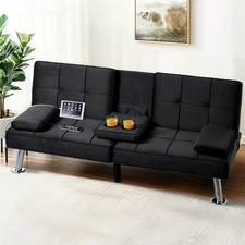 FLEXISPOT Futon Sofa Bed Convertible Sleeper Couch w/ USB & Type-C Charging Port