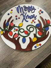 Merry Xmas Wooden Wall Hanging with Festive Lights Design