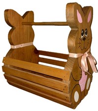 Vintage Style Hand Painted Wooden Bunny Basket Easter Spring Decor 1988