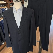 Hart Schaffner Marx Suit 43r 37x32 Gold Trumpeter Slate Blue Glenplaid Tailored 