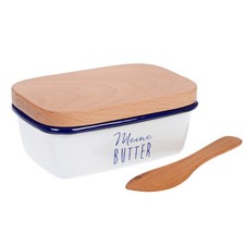 GRÄWE Butterdose emailliert, mit Holzdeckel, Butter aufbewahren und servieren