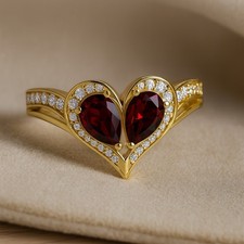 Garnet Diamond Cocktail Ring Solid 14K Gold January Birthstone 1030