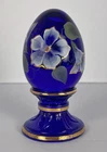 Fenton Cobalt Blue Limited Edition Hand-Painted Glass Egg on Pedestal #1201/2500