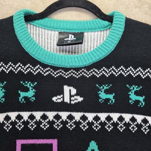 PlayStation By Geeknet Black & Green Ugly Christmas Knit Sweater Unisex Size M - Picture 6 of 15
