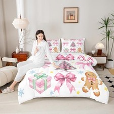 Merry Christmas Kids Comforter Set Size,Pink Bowknot Xmas Twin White Pink Brown