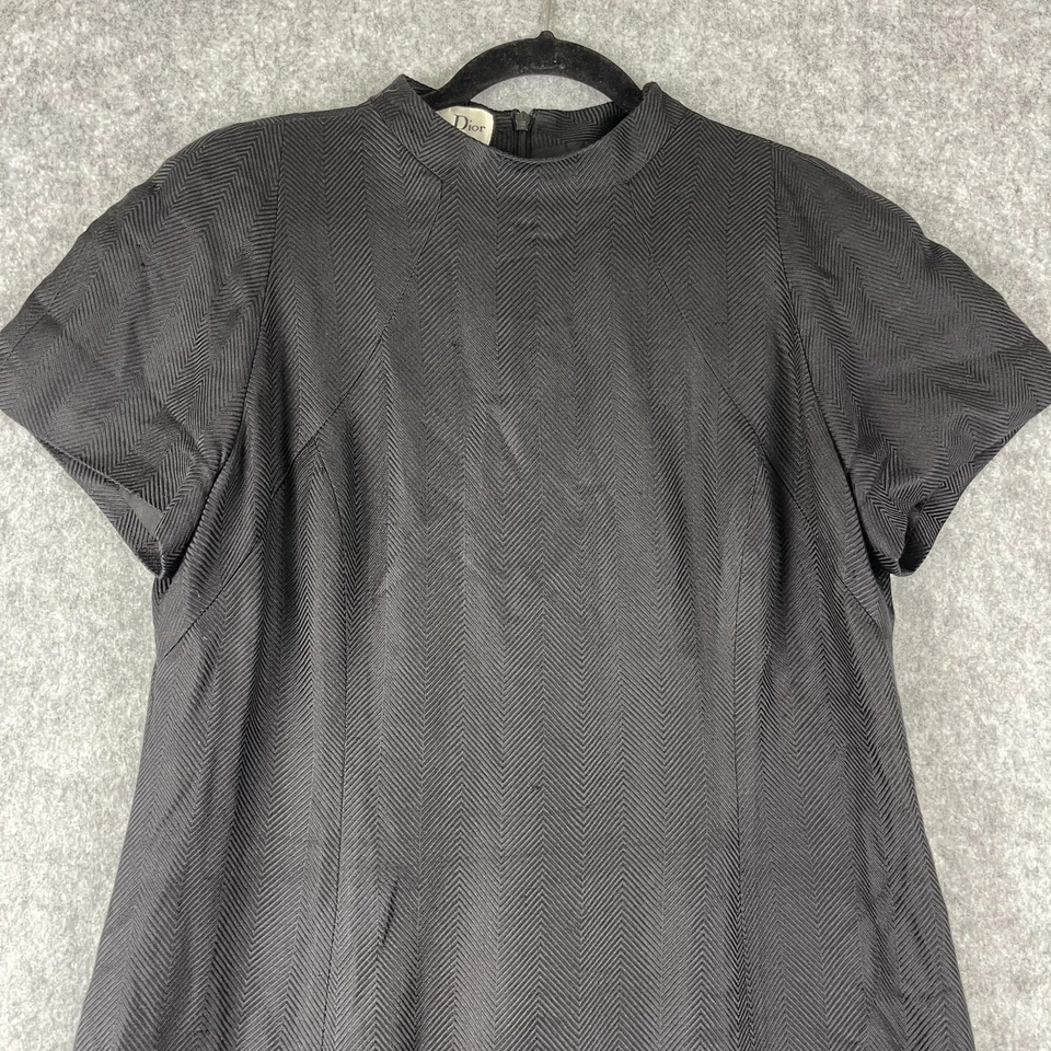 Vestido recto Christian Dior 100 % seda para mujer 16 negro manga corta texturizado Foto 2 de 4