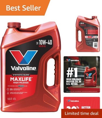 5QT High Mileage SAE 10W-40 Synthetic Blend Motor Oil with MaxLife Technology