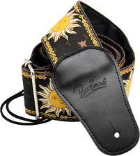 Bestsounds Guitar Strap Genuine Leather Ends - Sun Jacquard Weave Strap