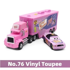2Pcs Disney Pixar Cars  No.76 Vinyl Toupee Hauler Truck with Car Diecast Toy Set
