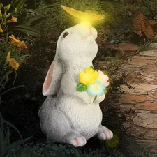 Solar Rabbit Garden Statues with Led Lights for Patio, Balcony, Yard, Lawn