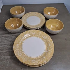 Elama Parisian Swirl 12 Piece Dinnerware Set Yellow/Mustard