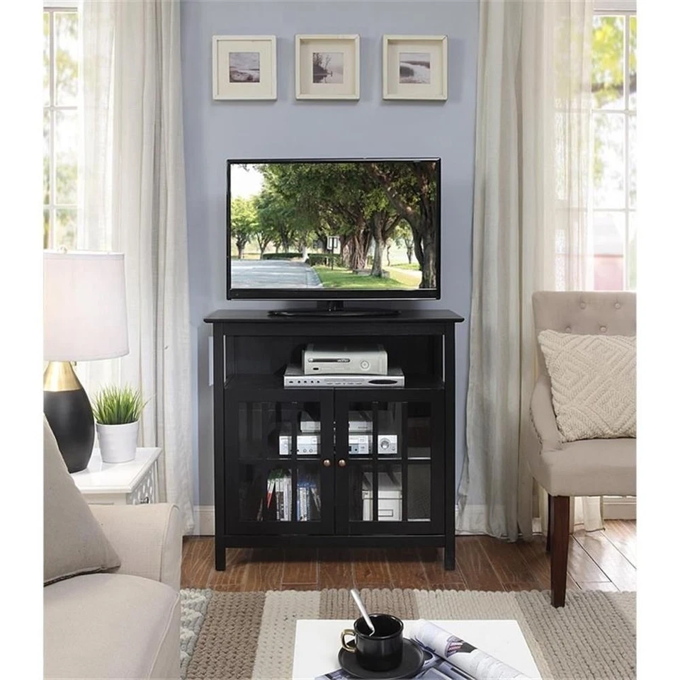 Soporte de TV Convenience Concepts Big Sur Highboy en acabado de madera negra Foto 3 de 4