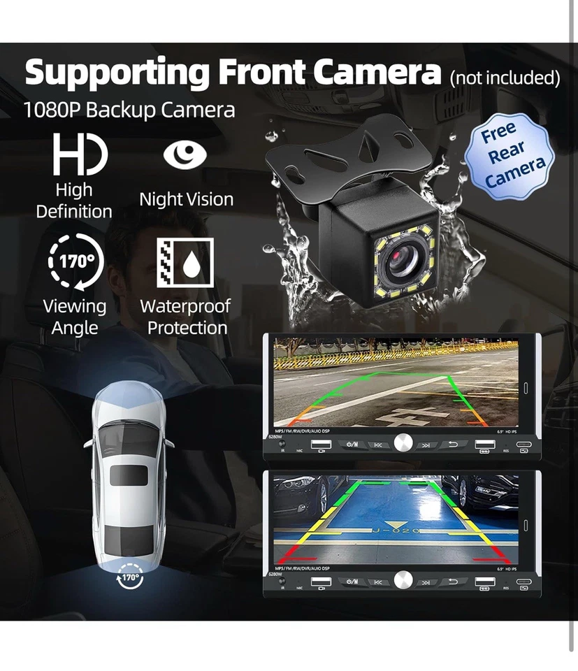Car Play Single Din Car Stereo with Backup Camera 6.9 IPS Touchscreen Brand New  - Image 2 of 4