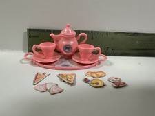 Barbie Tea Set Accessories Mattel 1995 Pink Blue Dishes Cups Vintage