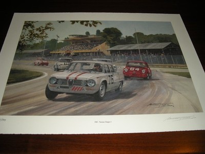 ALFA ROMEO LITHOGRAPH ''MICHAEL TURNER'' 1965 TOURISM GROUP 2, WITH AUTOGRAPH NEW