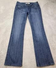 Vigoss Jeans Womens 3/4 27 Blue Dark Wash Bootcut Distressed Stretch Embroidered