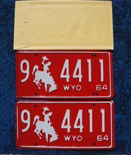 1964 Wyoming License Plate Plates PAIR / SET - Unused