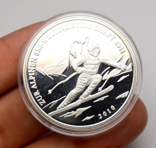 GERMANY 925 SILVER SPORT ALPEN SKIING 2010 MEDAL BAR INGOT