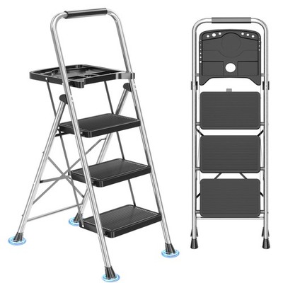 3 Step Ladder Folding Stool Tool Platform 600 lb Heavy Duty IL3UBK1-3