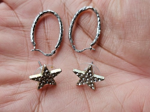 Ohrringe Modeschmuck Stern und Creolen silberfarben Ohrringe 2er Set Markenlos