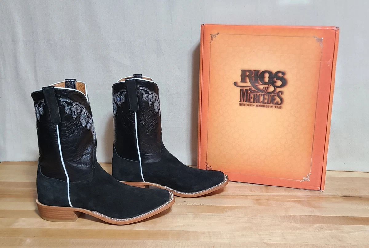 Rios Of Mercedes Boots Mens 9.5D Black Caiman Crocodile Tail Vamp 4950 Handmade CAVENDER main image 3
