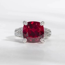 4.00Ct Cushion cut Natural Red Ruby &Diamond 14K Real White gold Wedding Ring