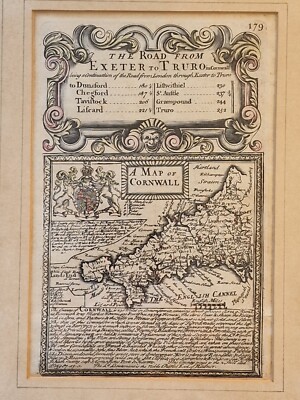 1720 Owen & Bowen Framed Map: Road From Exeter To Truro - Britannia ...