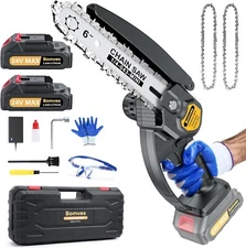 6''Mini Electric Handheld Chainsaw 55OW Rechargeable Battery Powered Wood Cutter