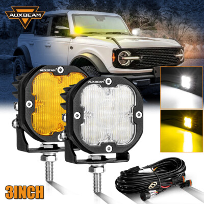 Auxbeam 3INCH 80W LED Cube Pods Work Light Flood Driving Fog Lamp White/Amber
